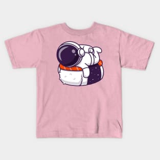 Cute Astronaut With Sushi Salmon Cartoon Kids T-Shirt